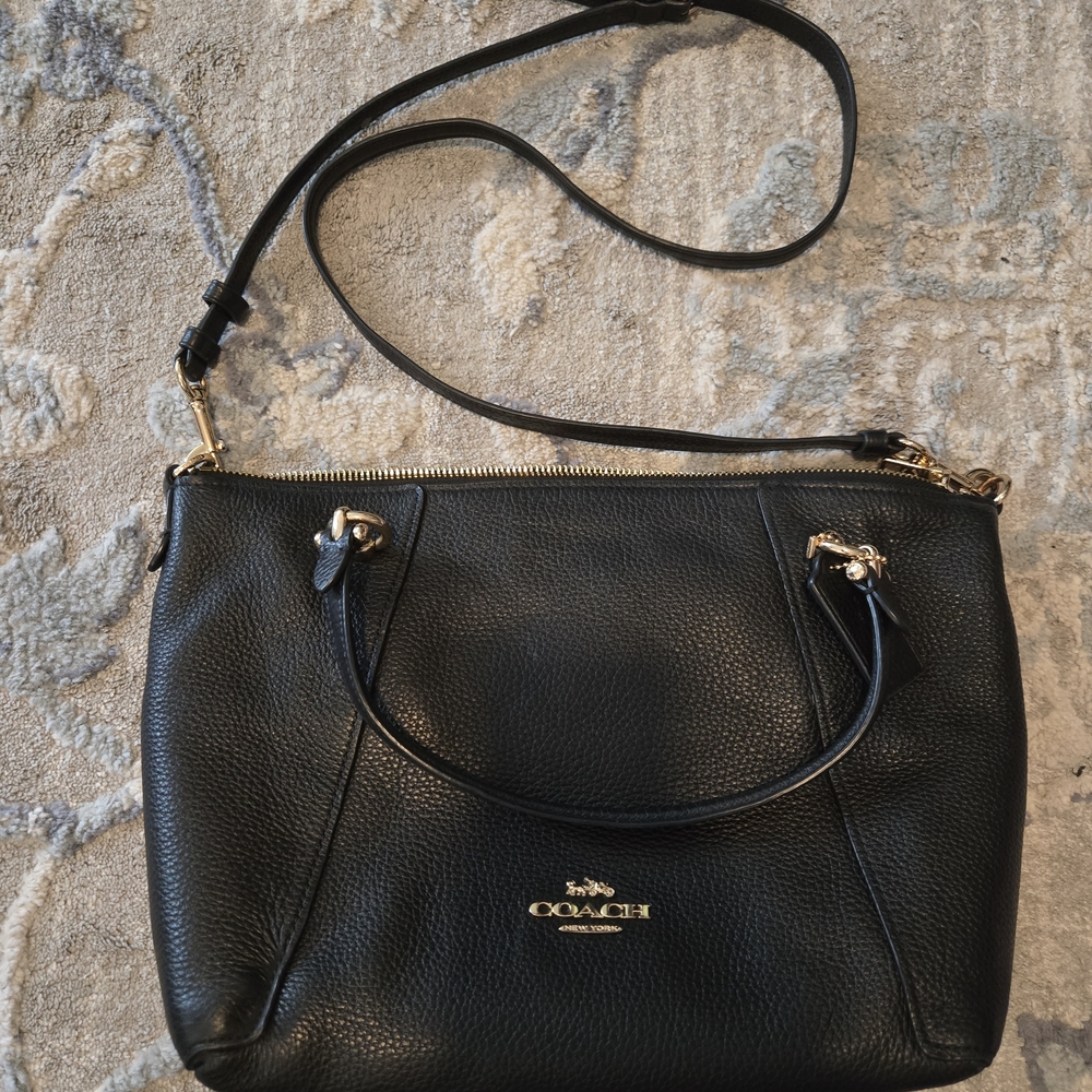 Coach Black Pebbled Leather Crossbody Satchel with Gold Hardware
